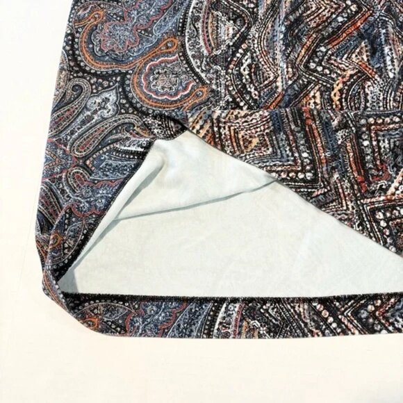 J. Jill Ponte Knit Pencil Skirt Gray Blue Paisley Print Pull On Stretch Waist LP - Picture 4 of 9